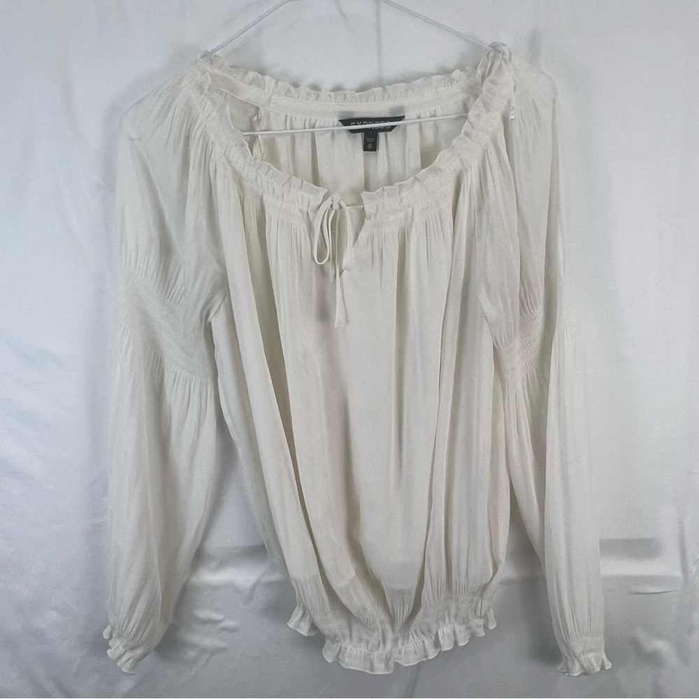 Express - XS - Women's Peasant Top - Cream - Feminine - Lightweight - Lined